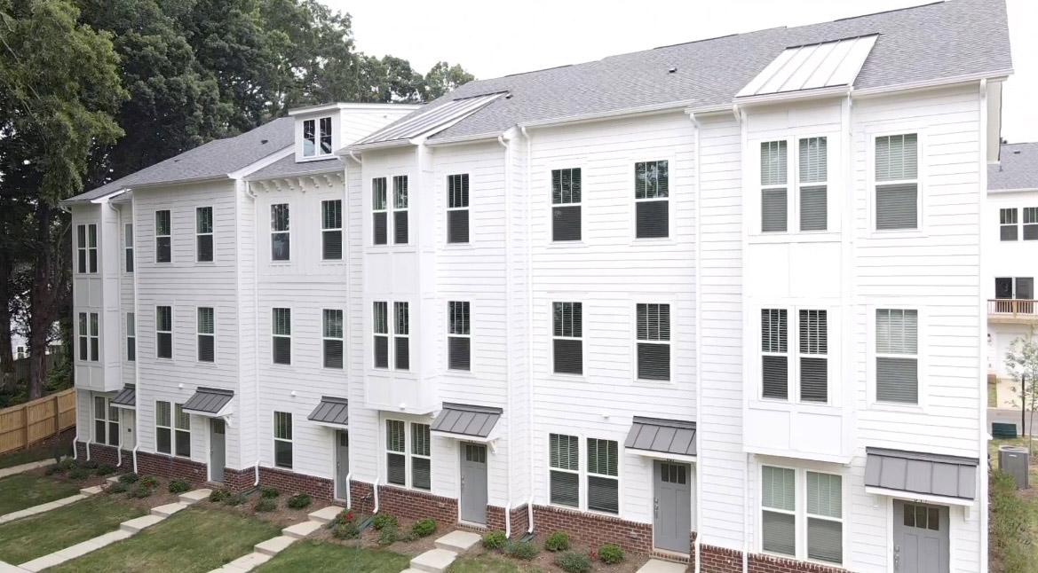 Community development overview showing residential homes