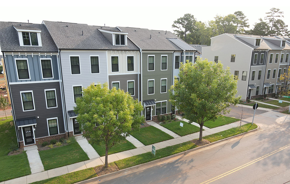 Community development overview showing residential homes